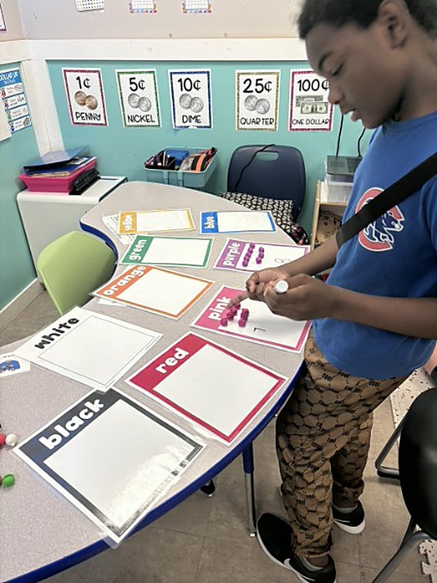 A participant working with a color-matching learning activity